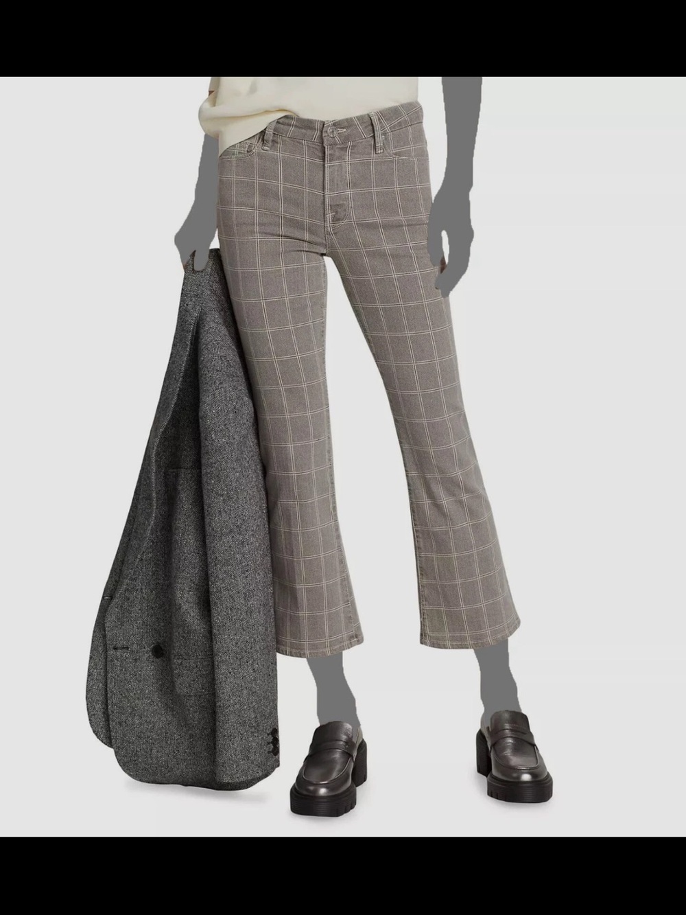 FRAME Le Crop Mini Boot Jeans 27 Oxford Plaid Tan White Brown Womens